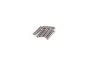 A set of six small silver metal drive pins arranged in a cluster on a white background.