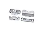 A set of four silver GPM Racing aluminium RC car parts, including bulkheads and suspension pin mounts, arranged on a white background.