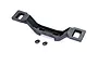A black plastic Traxxas front clipless body mount component with two small matching plastic washers on a white background.