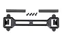 Traxxas clipless rear body mount and latch set including a black plastic mount, two foam strips, and four small black screws on a white background.