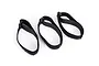 Three black hook-and-loop battery straps for RC vehicles, arranged on a white background.