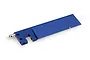 A blue anodized aluminum RC boat rudder with a silver water pickup fitting, shown against a white background.