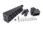 Traxxas rudder and drive strut mount set including plastic components and various metal screws and a lock nut on a white background.