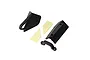 Traxxas bow eyes and mounting components including black plastic parts and adhesive pads on a white background.
