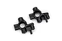 Two black plastic steering hubs for Traxxas RC vehicles, shown from a top-down perspective on a white background.