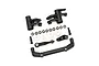 Traxxas steering bell crank and drag link assembly parts including plastic arms, metal screws, and washers on a white background.