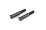 Two black metal front stub axles for Traxxas RC vehicles, shown side-by-side on a white background.