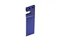 A blue anodized aluminum RC boat rudder blade with mounting holes at the top, isolated on a white background.