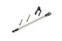 Traxxas rudder pushrod assembly with servo horn and mounting screws on a white background.