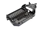 A grey plastic RC car chassis with a honeycomb reinforcement pattern on a white background.