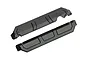 Two black plastic Traxxas nerf bars for an RC vehicle, shown from a top-down perspective against a white background.
