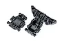 Two black plastic Traxxas front bulkhead components shown from a top-down perspective against a white background.