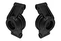 Two black plastic rear hub carriers for a Traxxas RC vehicle, shown side by side against a white background.