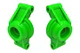 A pair of bright green Traxxas rear hub carriers for RC vehicles, shown against a plain white background.