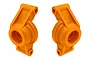 Two bright orange Traxxas rear hub carriers for RC cars shown against a white background.