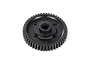 A black Axial 48T spur gear for RC vehicles, featuring a central hub and mounting holes, isolated on a white background.
