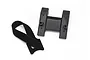 A black plastic Traxxas telemetry mount and a black velcro strap on a white background.