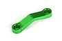 A green anodized aluminium drag link for Traxxas RC vehicles, featuring a curved design with two mounting holes.
