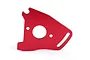A red anodized aluminium motor mount plate for Traxxas RC vehicles against a white background.