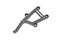 A grey anodized aluminium front chassis brace for Traxxas RC vehicles, featuring a triangular cutout and the Traxxas logo printed in white.