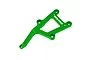 A green anodized aluminium front chassis brace for Traxxas RC vehicles, featuring the Traxxas logo printed in white.