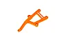 An orange anodized aluminum Traxxas front chassis brace for RC vehicles, shown against a plain white background.
