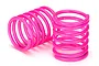 Two bright pink coil-over shock springs for an RC car, positioned against a plain white background.