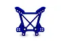 A blue Traxxas front shock tower spare part for RC vehicles, shown against a plain white background.