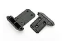 Two black plastic Traxxas front and rear skid plates for RC vehicles, shown from top and bottom angles on a white background.