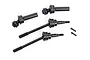 Traxxas Extreme Heavy Duty CVD driveshaft set including two driveshafts, two axle stubs, and two grub screws on a white background.