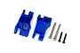 A pair of blue Traxxas Extreme Heavy Duty rear stub axle carriers with included mounting hardware on a white background.