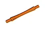 An orange anodized aluminium wheelie bar axle for Traxxas RC vehicles, shown against a plain white background.