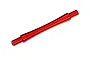 A red anodized aluminium wheelie bar axle for Traxxas RC vehicles, shown against a plain white background.