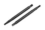 Two black metal rear axle shafts for a Traxxas RC vehicle, shown side-by-side against a white background.