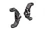 Two grey aluminium caster blocks for Traxxas RC vehicles, shown from different angles against a white background.