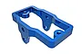 A blue anodized aluminium servo mount for Traxxas RC vehicles, shown from a high-angle perspective against a white background.