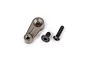 A Traxxas metal servo horn with two black hex screws on a white background.