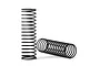 Two black metal coil shock springs for Traxxas RC vehicles, one standing upright and one lying on its side.