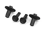 Four black plastic RC differential gears, including two larger ring gears and two smaller pinion gears, isolated on a white background.