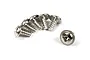 A set of six silver-colored flanged head screws with coarse threads arranged on a white background.