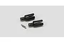 Two black metal Kyosho differential cups and two small silver metal pins on a plain white background.