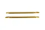 Two gold-colored metal shock shafts with threaded ends, positioned horizontally against a white background.