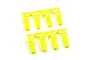 Two sets of four bright yellow plastic RC ball ends attached to a sprue tree on a white background.