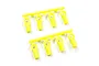 Two sets of four yellow plastic RC ball ends attached to a sprue tree on a white background.