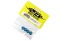 Four blue 5mm aluminium nyloc nuts in a Yeah Racing branded plastic retail bag.