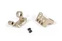 Two gold-anodized aluminium sway bar clamps with mounting holes and two small black grub screws on a white background.