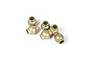 A group of four gold-coloured aluminium ball joints for RC vehicles against a plain white background.