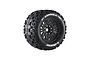 A Louise 1/8 scale ST-Uphill RC stadium truck tyre mounted on a black multi-spoke rim with gold-coloured lug nuts against a white background.