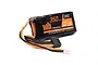 Spektrum 7.4V 350mAh 30C 2S LiPo battery with black soft case and orange/black wiring with connectors.