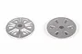 Two silver metal slipper clutch plates for an RC car, shown from different angles on a white background.